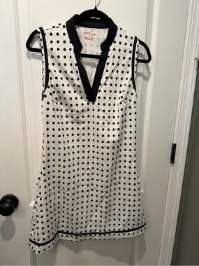 Kinona Black & White Polka Dot Sleeveless V-Neck Top Golf Dress